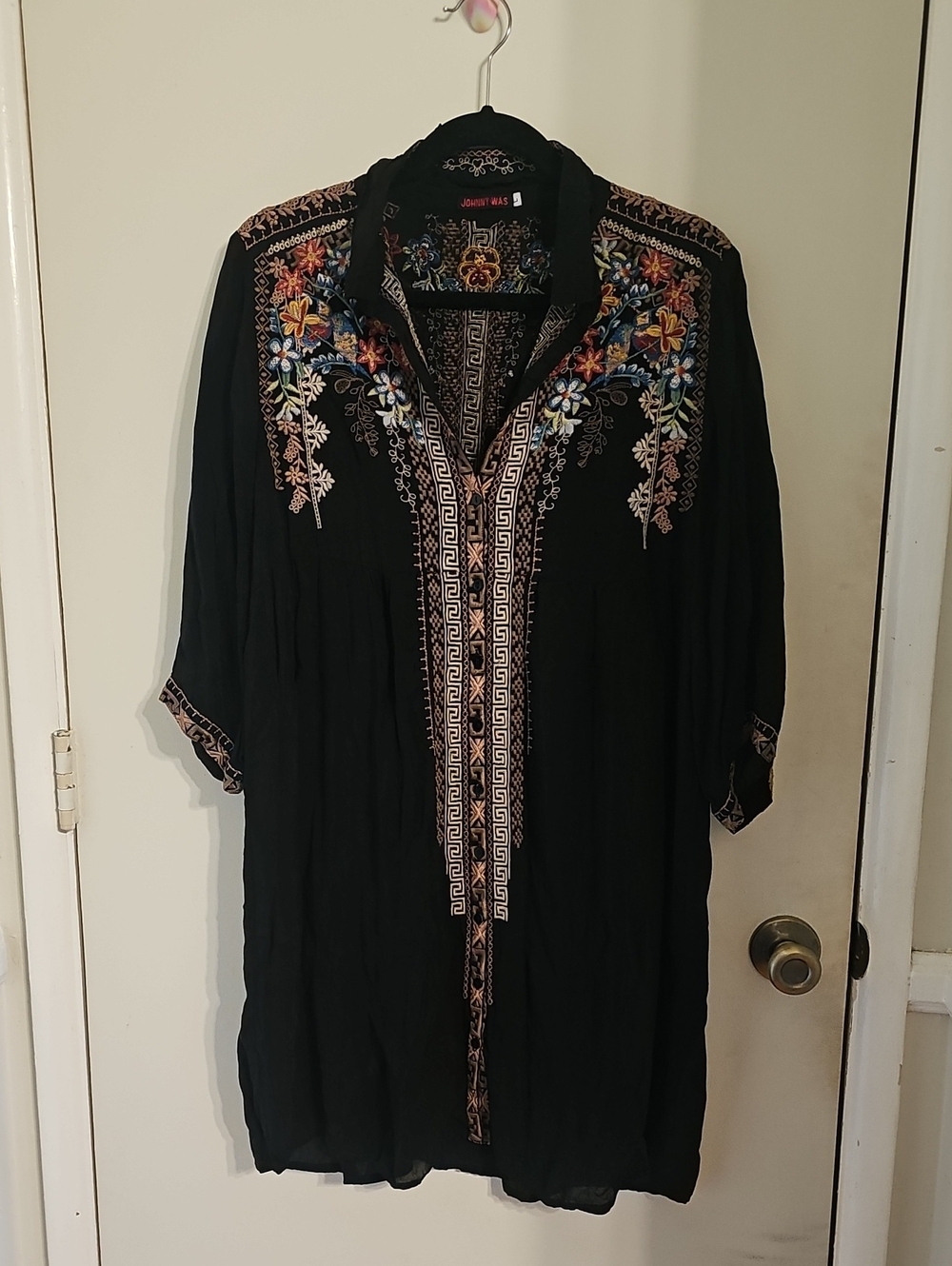 Johnny Was Black Embroidered Floral Tunic